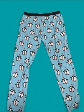 Men’s Light Blue Penguin Print Pajama Pants